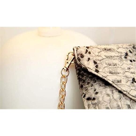 Black Snakeskin Envelope Clutch Purse Evening Crossbody Bag Faux Leather - Picture 7 of 8